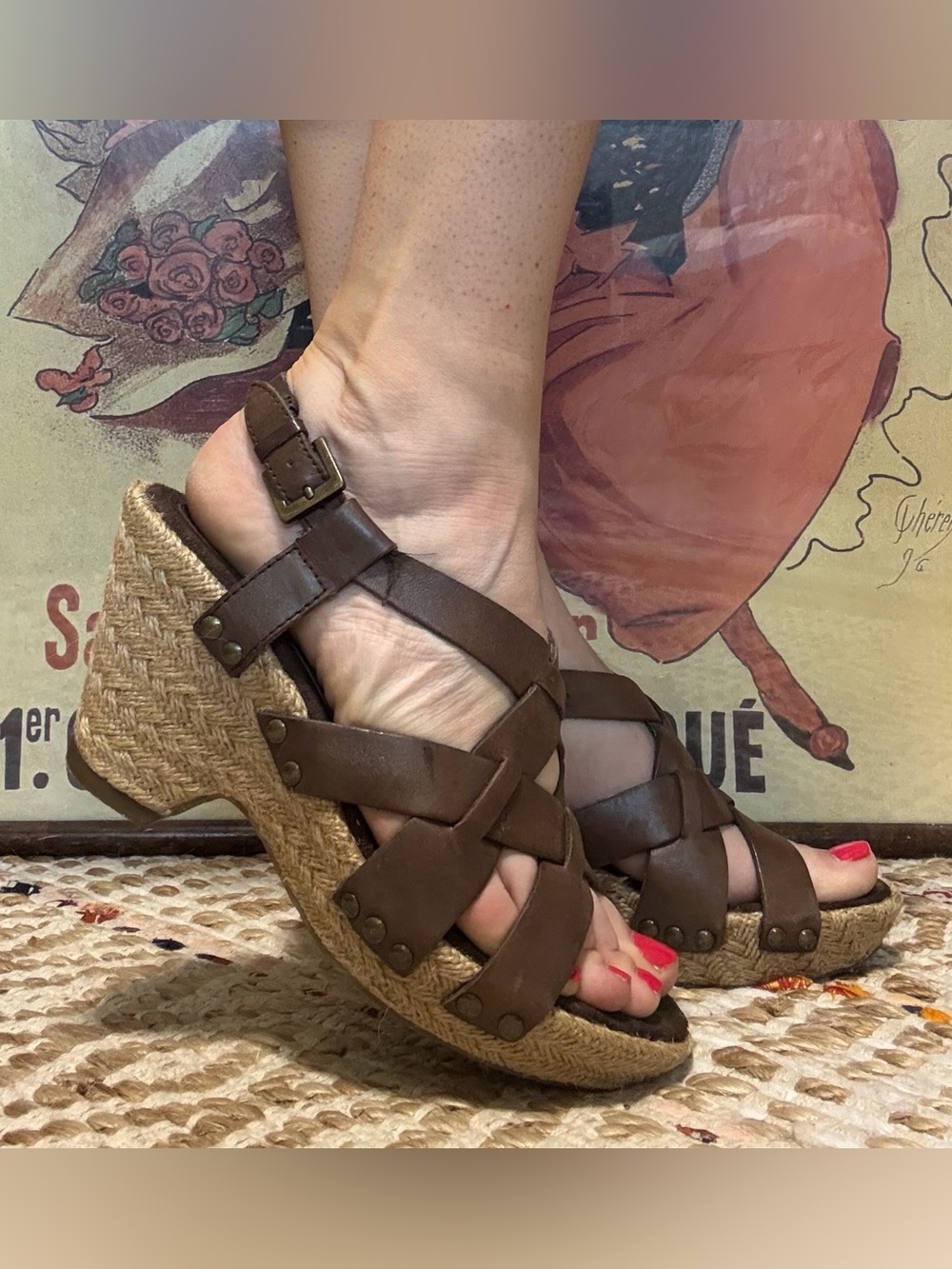 Nickels brand Y2K Women’s Brown Woven Wedge Sandals